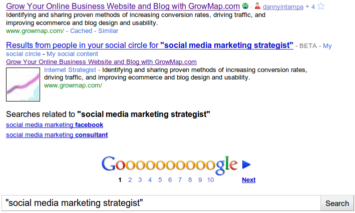 Google "Social Media Marketing Strategist" serps